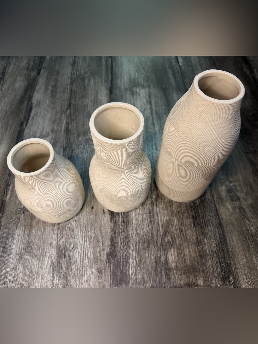 Textured Ceramic Vase Trio in Cream - Home Accents